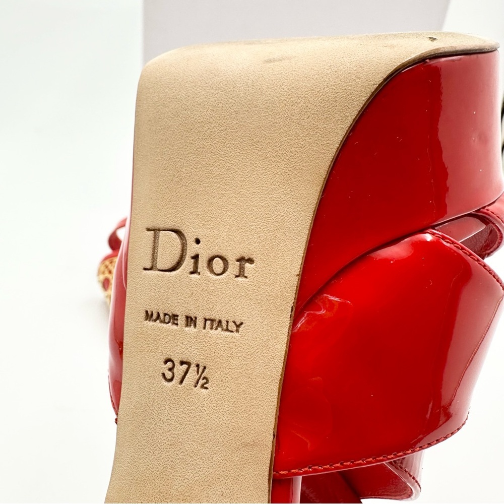 Dior Metal Cannage Strappy Peep Toe Heels Red Patent Leather - Picture 14 of 16